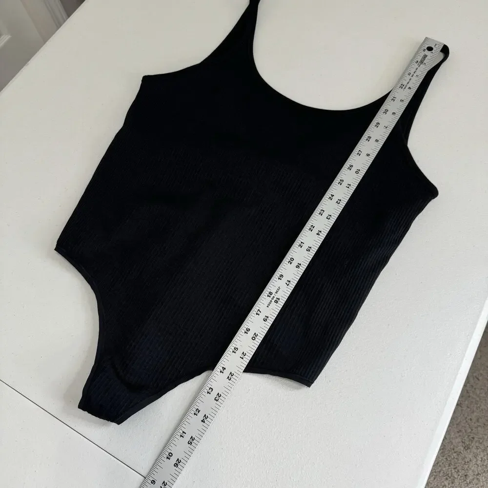 Lululemon Womens Top 12 Black Ebb to Street Bodysuit Rib Thong Back Built in Bra